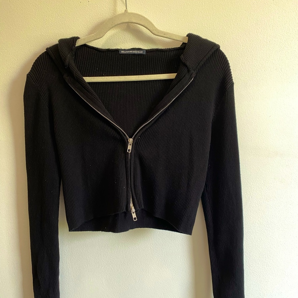 Cropped knit hoodie